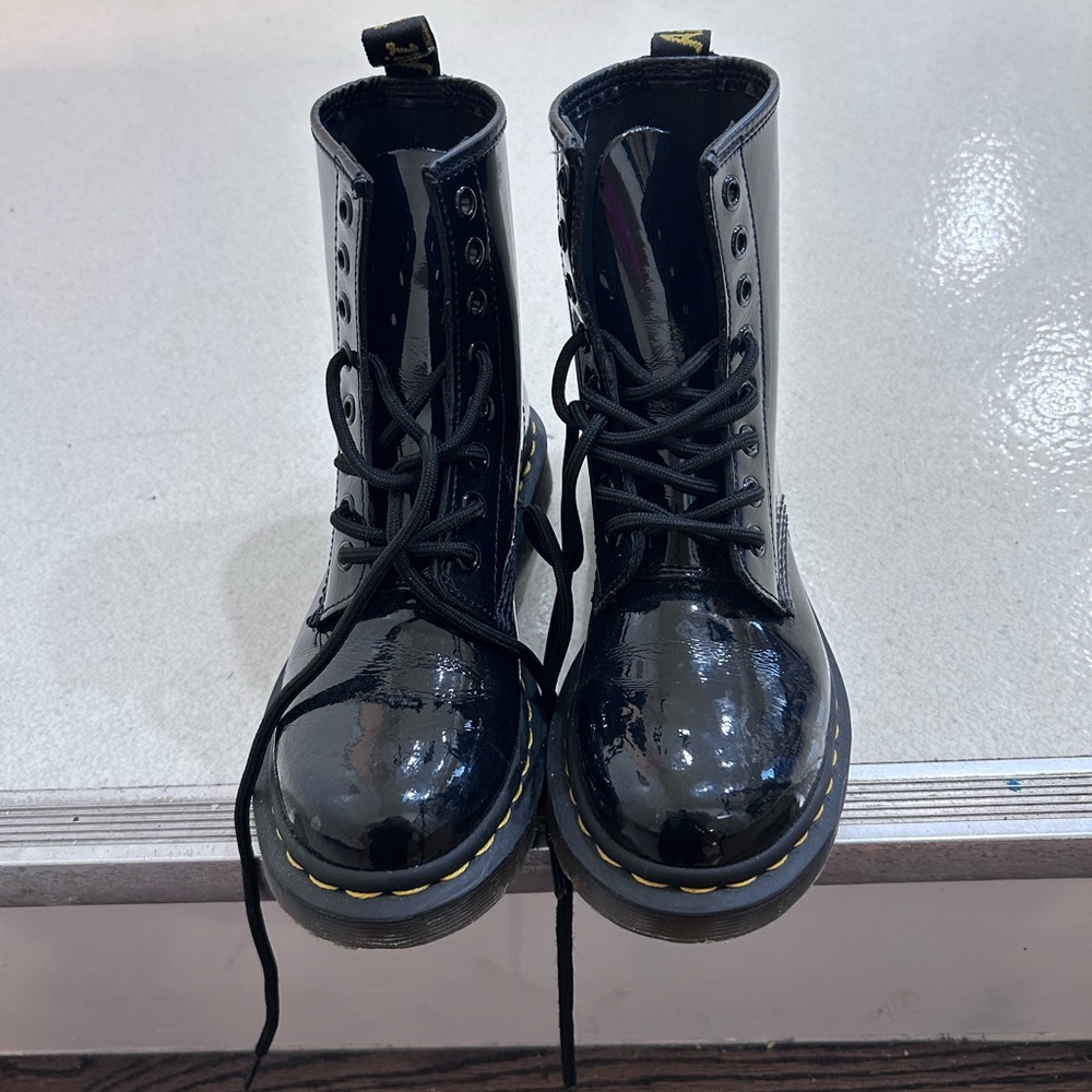 Dr. Martens Black Patent Leather Combat Boots
